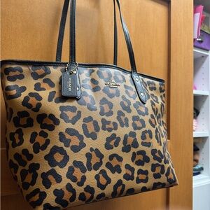 Coach Leopard Print Tote - Tan and Black